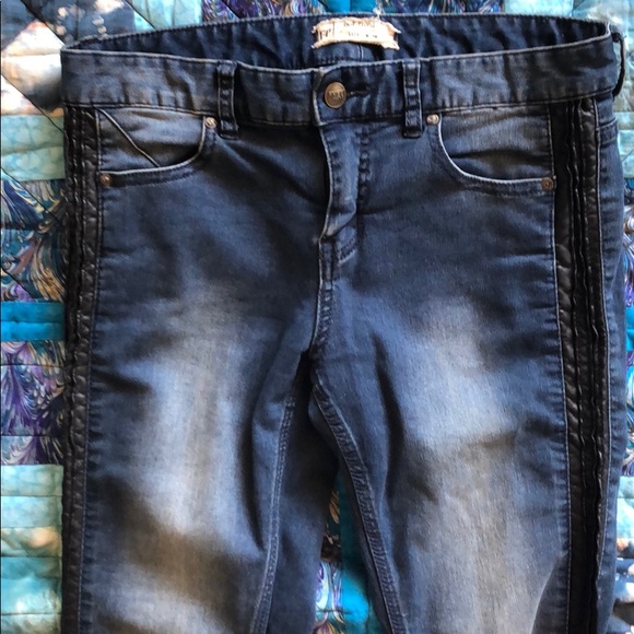 Free People Dark Wash Knee Fade Leather Pin Pant - Picture 4 of 8